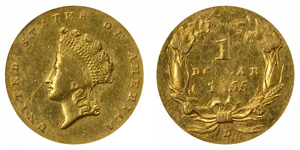 1855 D Small Indian Princess Head Gold Dollar G$1 