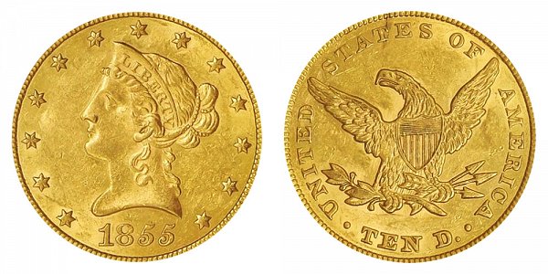 1855 Liberty Head $10 Gold Eagle - Ten Dollars 