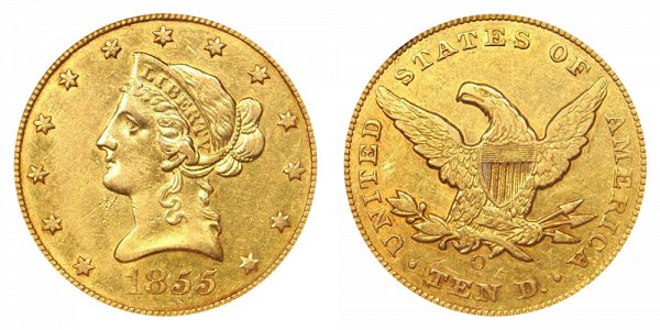 1855 O Liberty Head $10 Gold Eagle - Ten Dollars 