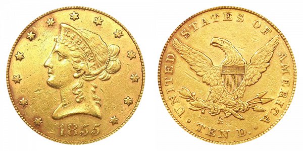 1855 S Liberty Head $10 Gold Eagle - Ten Dollars 