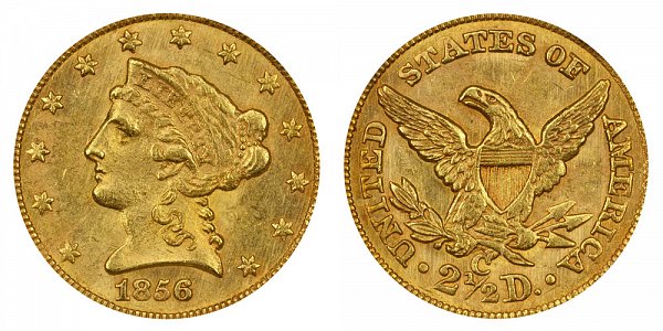 1856 C Liberty Head $2.50 Gold Quarter Eagle - 2 1/2 Dollars 