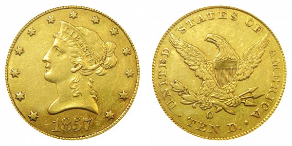 1857 O Liberty Head $10 Gold Eagle - Ten Dollars 