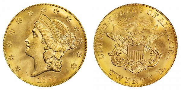 1857 S Liberty Head $20 Gold Double Eagle - Twenty Dollars 