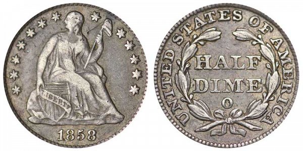 1858 O Seated Liberty Half Dime 