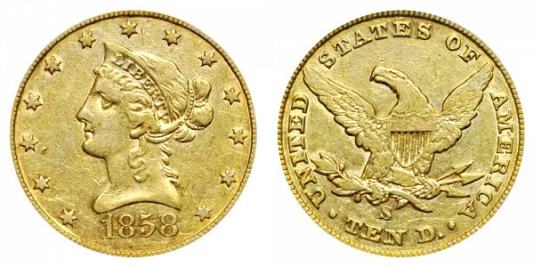 1858 S Liberty Head $10 Gold Eagle - Ten Dollars 