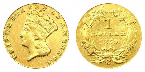 1859 C Large Indian Princess Head Gold Dollar G$1 
