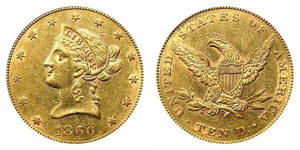 1860 Liberty Head $10 Gold Eagle - Ten Dollars 