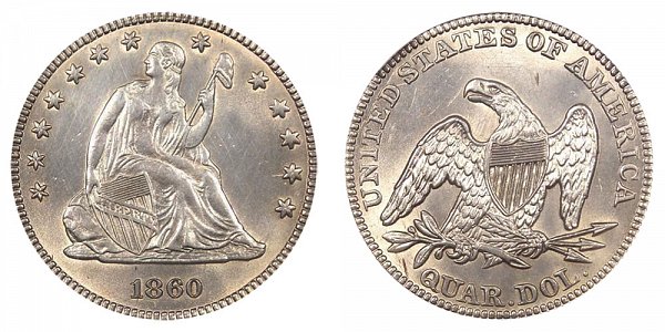 1860 Seated Liberty Quarter 