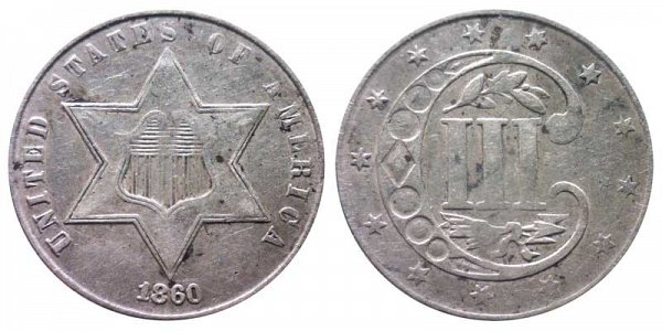 1860 Silver Three Cent Piece Trime 