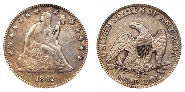 1862 S Seated Liberty Quarter 