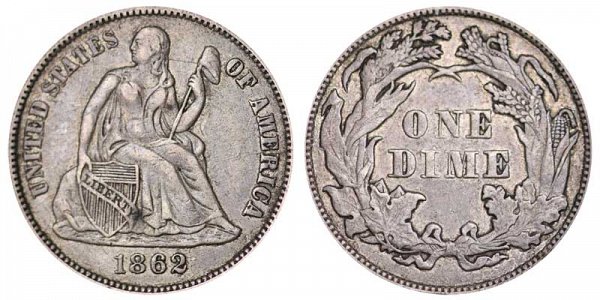 1862 Seated Liberty Dime 