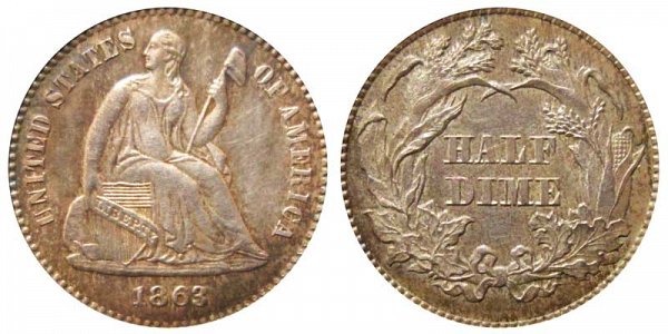 1863 Seated Liberty Half Dime 