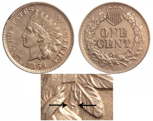 1864 With L Indian Head Cent - Bronze Penny 