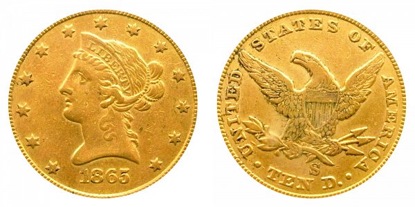1865 S Liberty Head $10 Gold Eagle - Ten Dollars 