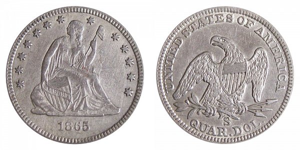 1865 S Seated Liberty Quarter 