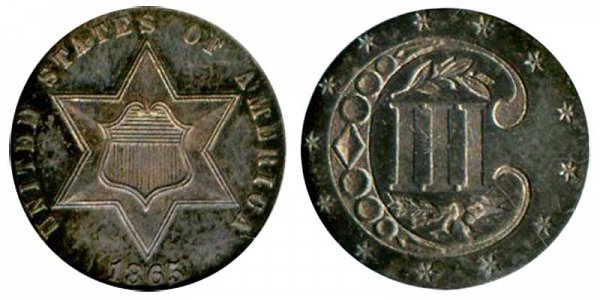 1865 Silver Three Cent Piece Trime 