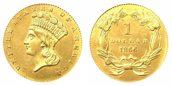 1866 Large Indian Princess Head Gold Dollar G$1 