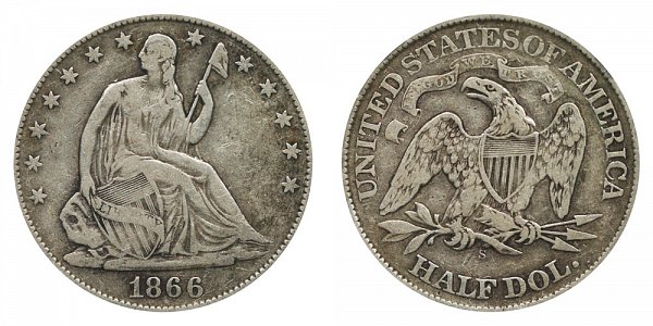 1866 S Seated Liberty Half Dollar - With Motto 