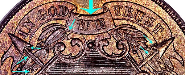 1867 Doubled Die Obverse DDO Two Cent Piece 