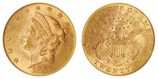 1867 Liberty Head $20 Gold Double Eagle - Twenty Dollars 