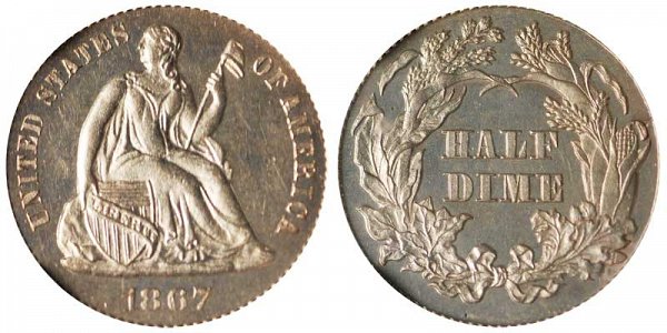 1867 Seated Liberty Half Dime 