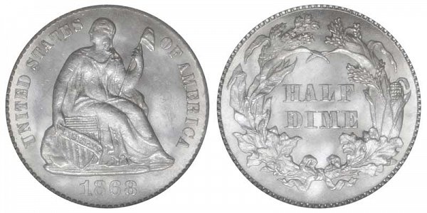 1868 Seated Liberty Half Dime 