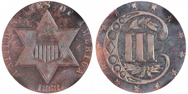 1868 Silver Three Cent Piece Trime 