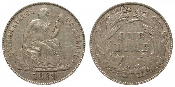 1869 S Seated Liberty Dime 
