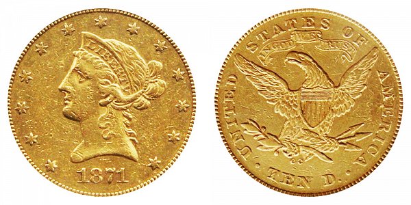 1871 CC Liberty Head $10 Gold Eagle - Ten Dollars 