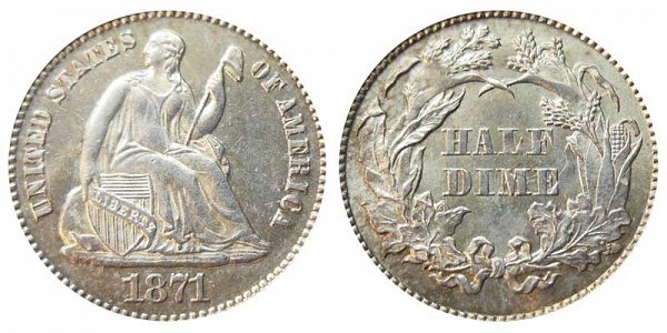 1871 Seated Liberty Half Dime 