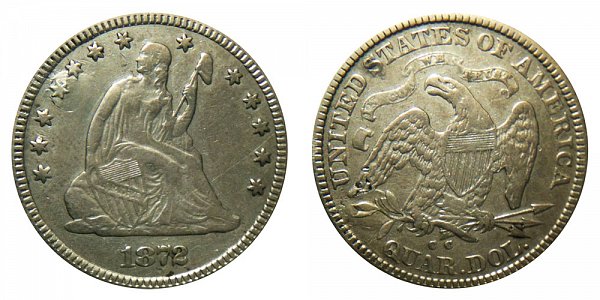 1872 CC Seated Liberty Quarter 