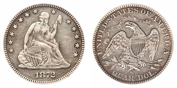 1872 S Seated Liberty Quarter 