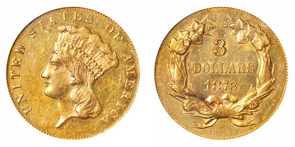 1873 Indian Princess Head $3 Gold Dollars - Closed 3 