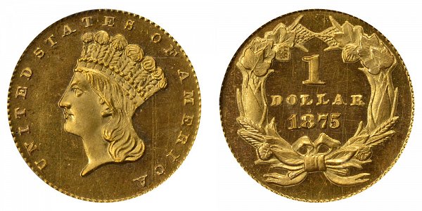 1875 Gold Dollars (1849-1889) obverse
