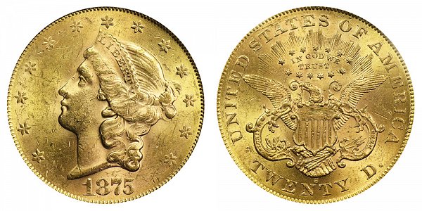 1875 S Liberty Head $20 Gold Double Eagle - Twenty Dollars 
