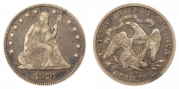 1876 CC Seated Liberty Quarter 