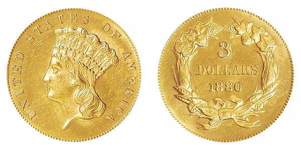 1880 Indian Princess Head $3 Gold Dollars - Three Dollars 