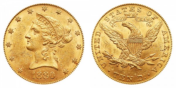 1880 Liberty Head $10 Gold Eagle - Ten Dollars 