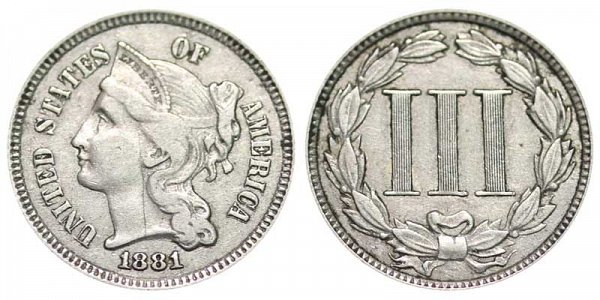 1881 Nickel Three Cent Piece 