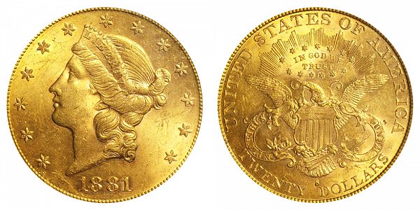 1881 S Liberty Head $20 Gold Double Eagle - Twenty Dollars 