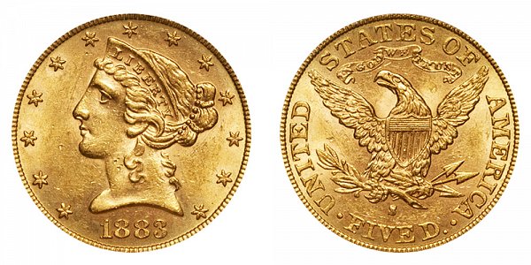 1883 S Liberty Head $5 Gold Half Eagle - Five Dollars 