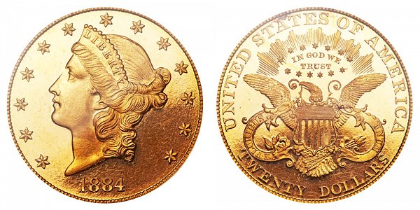 1884 Liberty Head $20 Gold Double Eagle - Twenty Dollars 