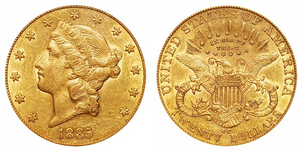 1885 CC Liberty Head $20 Gold Double Eagle - Twenty Dollars 