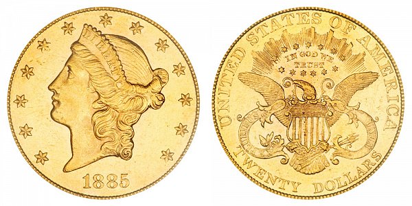 1885 Liberty Head $20 Gold Double Eagle - Twenty Dollars 