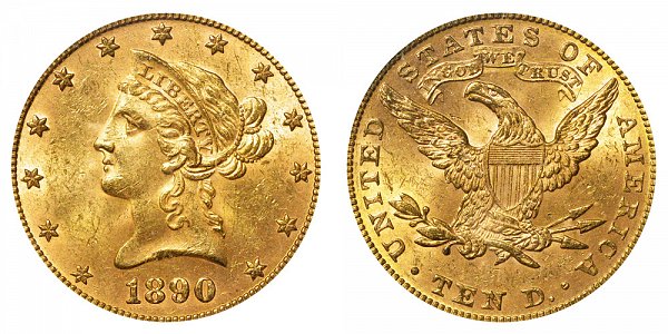 1890 Liberty Head $10 Gold Eagle - Ten Dollars 