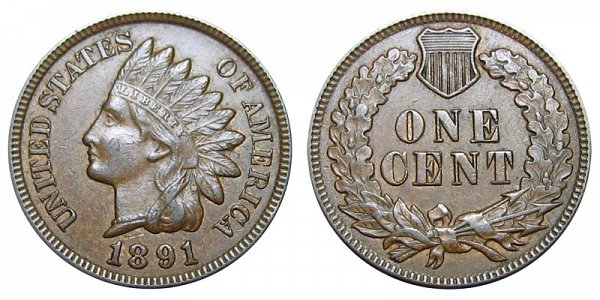 1891 Indian Head Cent Penny 