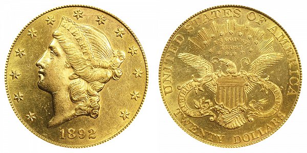 1892 Liberty Head $20 Gold Double Eagle - Twenty Dollars 