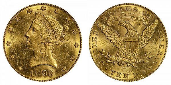 1893 O Liberty Head $10 Gold Eagle - Ten Dollars 