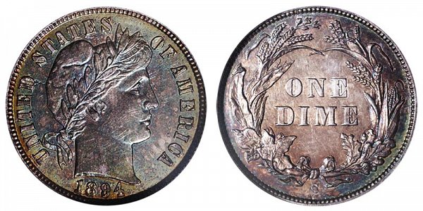 1894 S Silver Barber Dime 