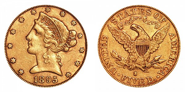 1895 S Liberty Head $5 Gold Half Eagle - Five Dollars 